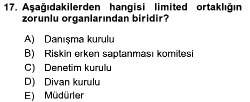 İşletme Hukuku 2018-2019 Ara Sınav - 17. soru