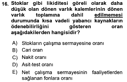 Mali Analiz 2016-2017 Dönem Sonu Sınavı - 16. soru