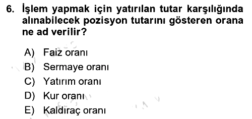 Menkul Kıymet Yatırımları 2024-2025 Yaz Okulu Sınavı - 6. soru