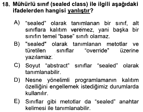 İleri Programlama 1 2021-2022 Dönem Sonu Sınavı - 18. soru