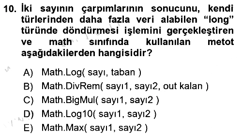 İleri Programlama 1 2021-2022 Yaz Okulu Sınavı - 10. soru