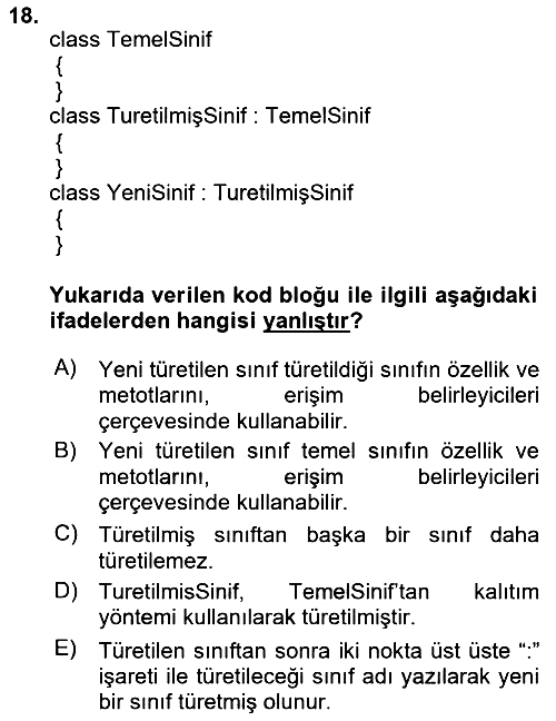 İleri Programlama 1 2021-2022 Yaz Okulu Sınavı - 18. soru