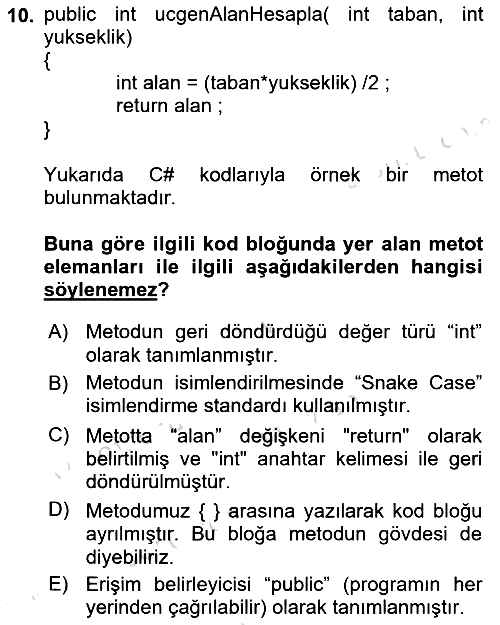 İleri Programlama 1 2022-2023 Yaz Okulu Sınavı - 10. soru