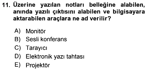 Büro Teknolojileri 2015-2016 Tek Ders Sınavı - 11. soru