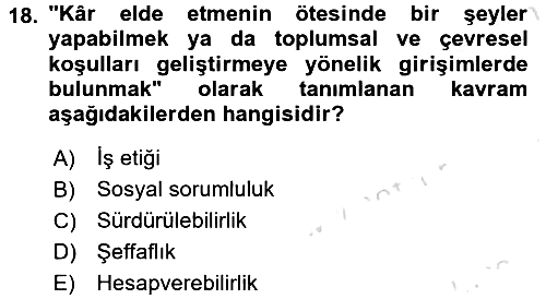 İş Hayatında Standartlar 2016-2017 Ara Sınav - 18. soru