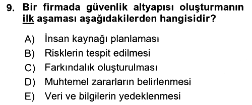 İş Hayatında Standartlar 2017-2018 Dönem Sonu Sınavı - 9. soru
