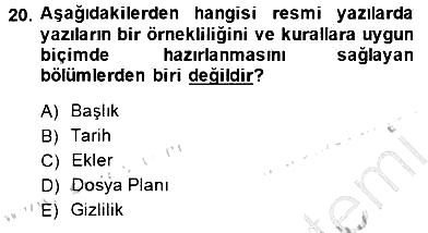 Mesleki Yazışmalar 2014-2015 Ara Sınav - 20. soru