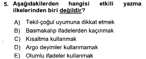 Mesleki Yazışmalar 2017-2018 Ara Sınav - 5. soru