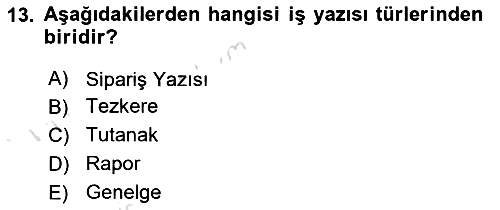 Mesleki Yazışmalar 2024-2025 Ara Sınav - 13. soru