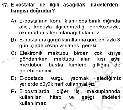Mesleki Yazışmalar 2013-2014 Dönem Sonu Sınavı - 17. soru