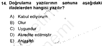 Mesleki Yazışmalar 2015-2016 Dönem Sonu Sınavı - 14. soru