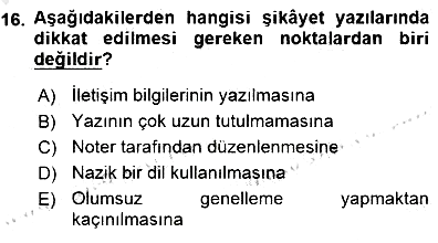 Mesleki Yazışmalar 2015-2016 Dönem Sonu Sınavı - 16. soru