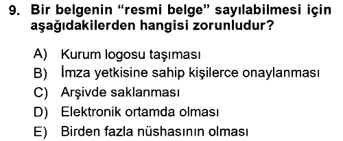 Modern Büro Yönetimi 2025-2026 Ara Sınav - 9. soru