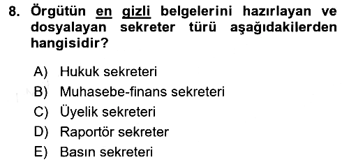 Yönetici Asistanlığı 2017-2018 3 Ders Sınavı - 8. soru
