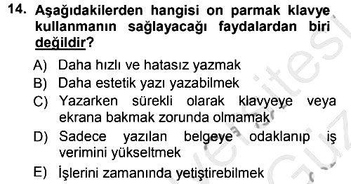 Yönetici Asistanlığı 2012-2013 Ara Sınav - 14. soru