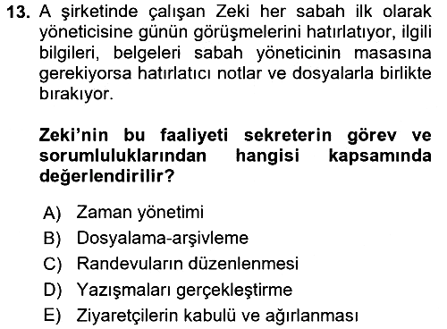Yönetici Asistanlığı 2017-2018 Ara Sınav - 13. soru