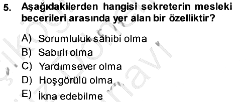 Yönetici Asistanlığı 2014-2015 Dönem Sonu Sınavı - 5. soru