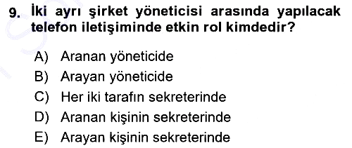 Yönetici Asistanlığı 2015-2016 Dönem Sonu Sınavı - 9. soru