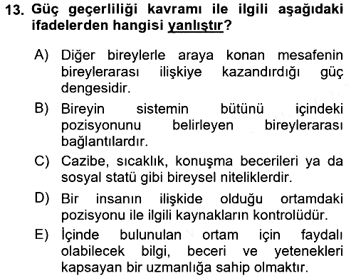 Bireyler Arası İletişim 2017-2018 3 Ders Sınavı - 13. soru
