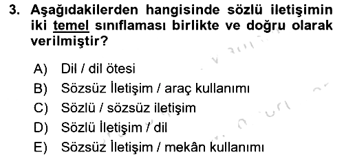 Bireyler Arası İletişim 2018-2019 3 Ders Sınavı - 3. soru