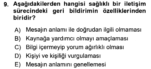 Bireyler Arası İletişim 2016-2017 Ara Sınav - 9. soru