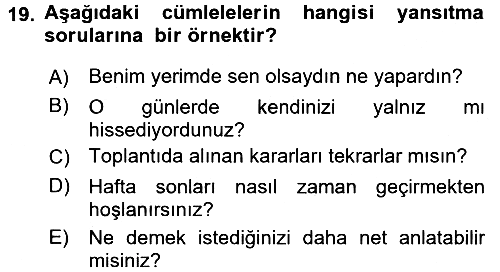 Bireyler Arası İletişim 2017-2018 Ara Sınav - 19. soru