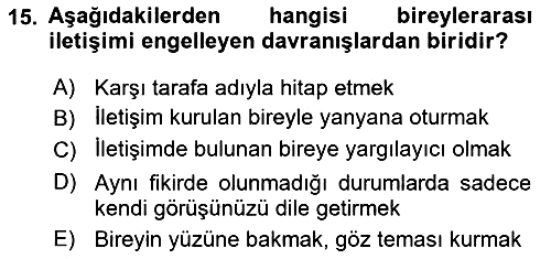 Bireyler Arası İletişim 2019-2020 Ara Sınav - 15. soru