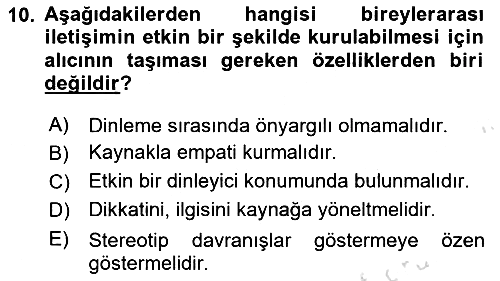 Bireyler Arası İletişim 2024-2025 Ara Sınav - 10. soru