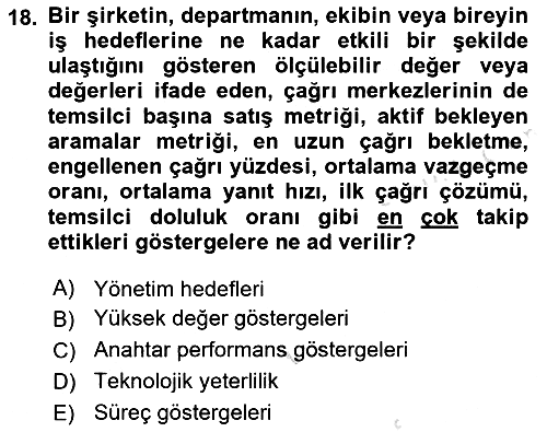 Çağrı Merkezi Yönetimi 1 2023-2024 Dönem Sonu Sınavı - 18. soru