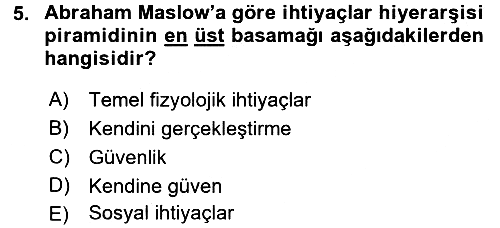 İş ve Yaşamda Motivasyon 2016-2017 Ara Sınav - 5. soru