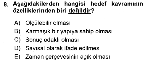 Stratejik Yönetim 2017-2018 3 Ders Sınavı - 8. soru