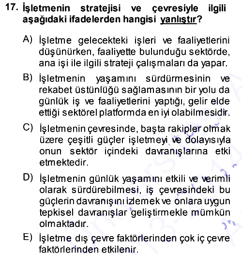 Stratejik Yönetim 2013-2014 Ara Sınav - 17. soru
