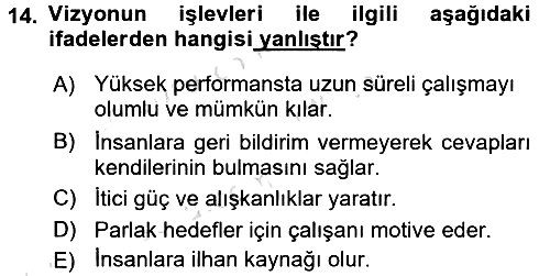 Stratejik Yönetim 2016-2017 Ara Sınav - 14. soru