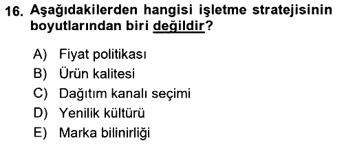 Stratejik Yönetim 2018-2019 Ara Sınav - 16. soru