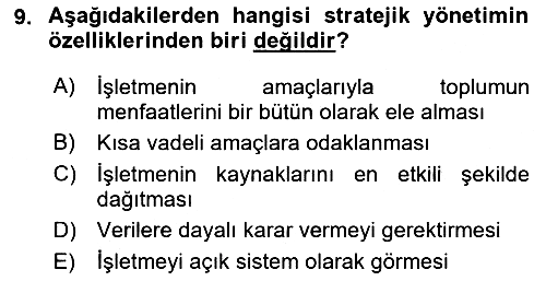 Stratejik Yönetim 2022-2023 Ara Sınav - 9. soru