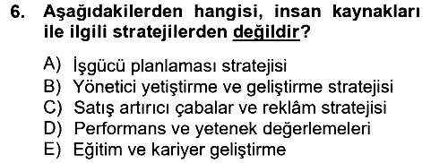 Stratejik Yönetim 2012-2013 Dönem Sonu Sınavı - 6. soru