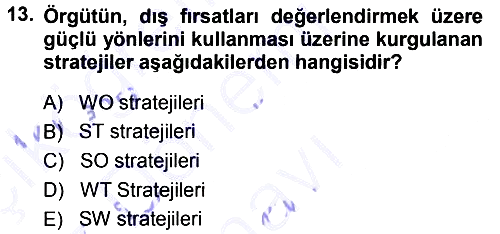 Stratejik Yönetim 2013-2014 Dönem Sonu Sınavı - 13. soru