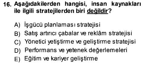 Stratejik Yönetim 2013-2014 Dönem Sonu Sınavı - 16. soru