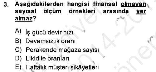 Stratejik Yönetim 2014-2015 Dönem Sonu Sınavı - 3. soru