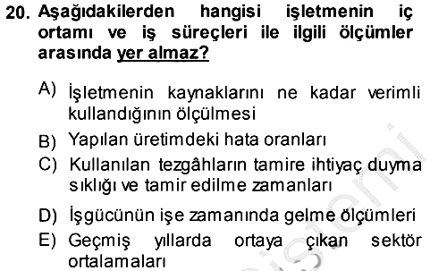 Stratejik Yönetim 2014-2015 Dönem Sonu Sınavı - 20. soru