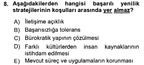 Stratejik Yönetim 2015-2016 Dönem Sonu Sınavı - 8. soru