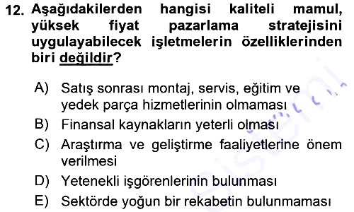 Stratejik Yönetim 2015-2016 Dönem Sonu Sınavı - 12. soru