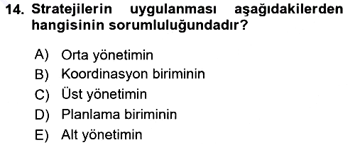 Stratejik Yönetim 2015-2016 Dönem Sonu Sınavı - 14. soru