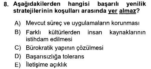 Stratejik Yönetim 2016-2017 Dönem Sonu Sınavı - 8. soru