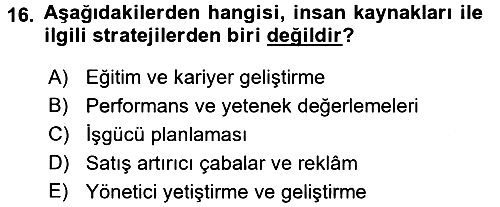 Stratejik Yönetim 2017-2018 Dönem Sonu Sınavı - 16. soru