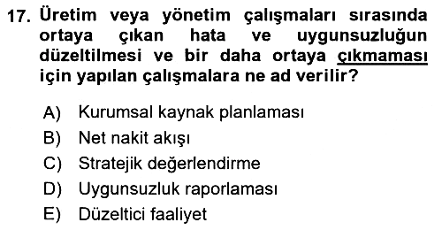 Stratejik Yönetim 2018-2019 Dönem Sonu Sınavı - 17. soru