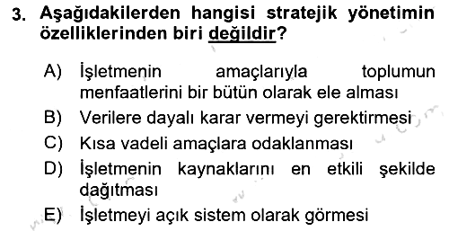 Stratejik Yönetim 2021-2022 Dönem Sonu Sınavı - 3. soru