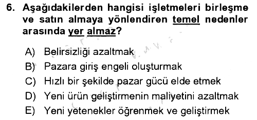 Stratejik Yönetim 2024-2025 Dönem Sonu Sınavı - 6. soru