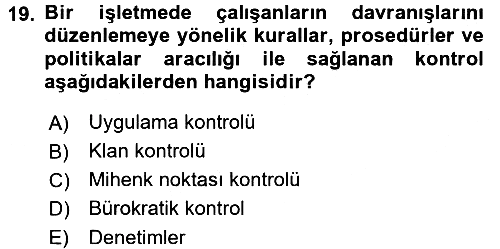 Stratejik Yönetim 2015-2016 Tek Ders Sınavı - 19. soru