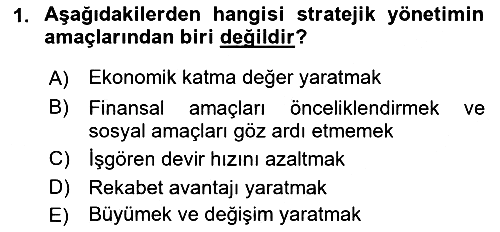 Stratejik Yönetim 2018-2019 Yaz Okulu Sınavı - 1. soru